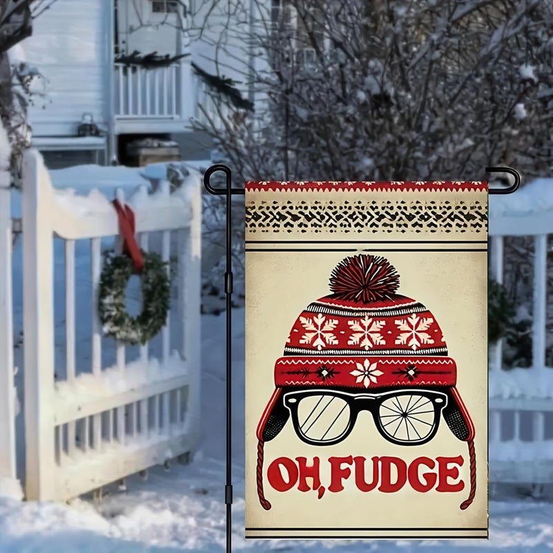 BlissYard Oh Fudge Garden Flag 12x18 Inch Double Sided Winter Hat Glasses Retro Style Holiday Design Small Outdoor Yard Flag Seasonal Welcome Garden Banner for Porch Lawn Patio Winter Decor - Image 5